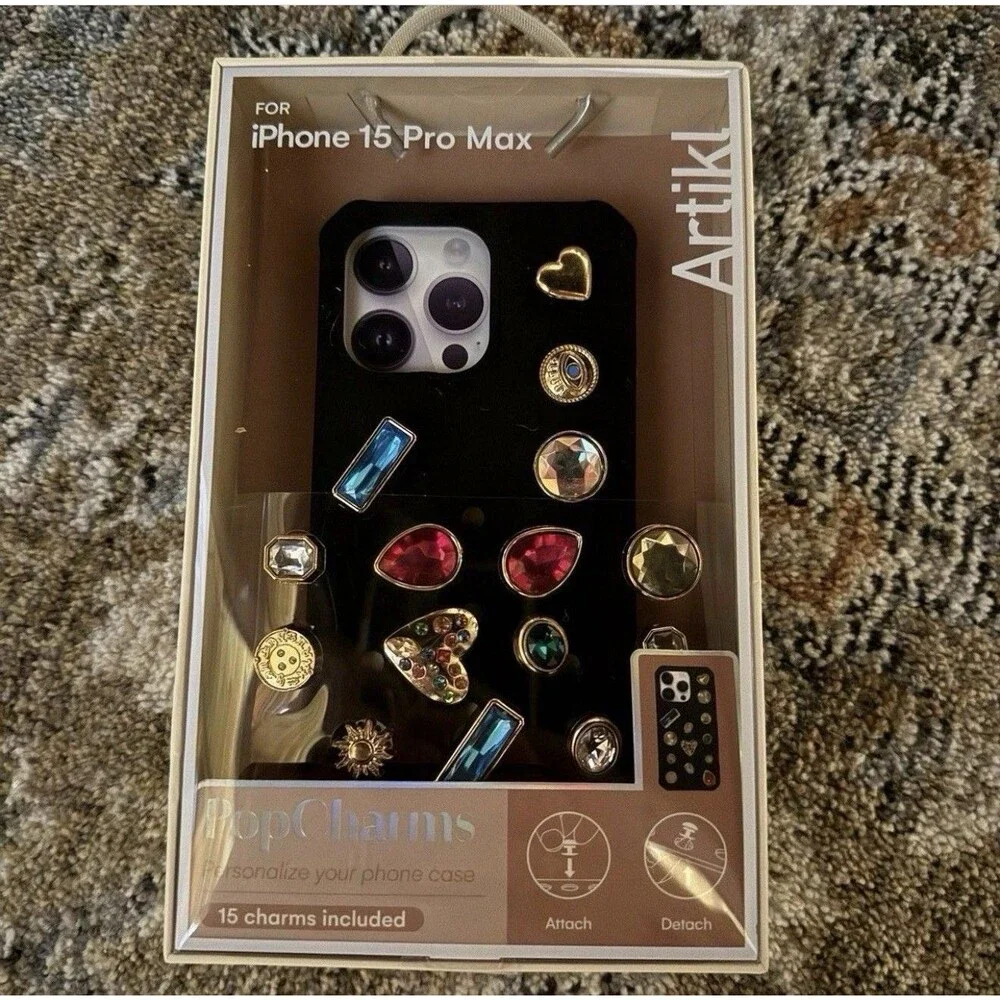 Artikl Pop Charms Apple iPhone 15 Pro Max Case With 15 Charms Rhinestone Hearts